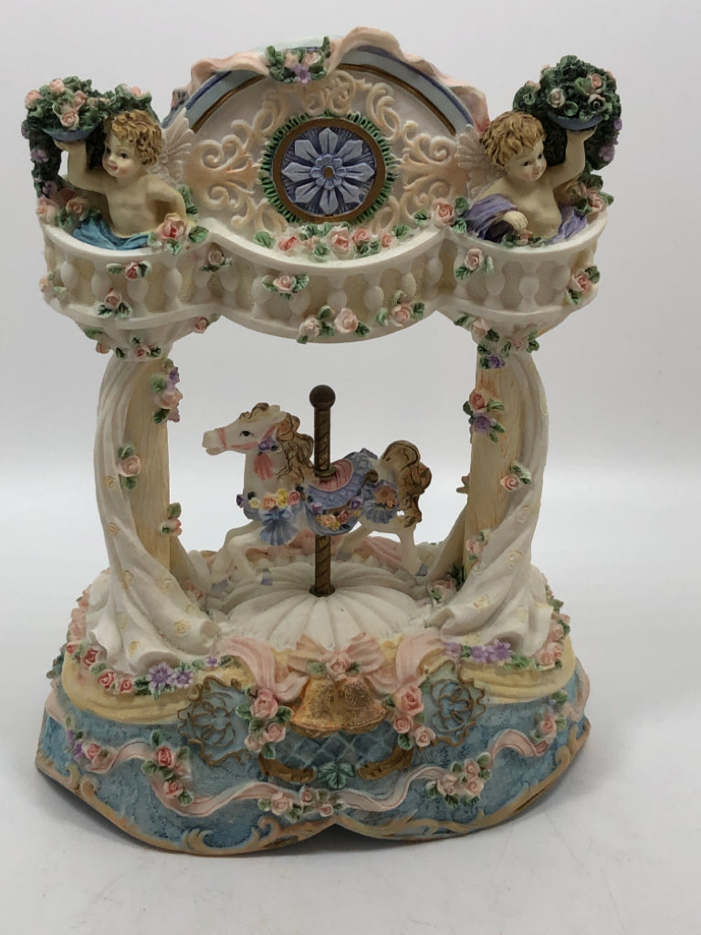 RESIN CAROUSEL HORSE MUSIC BOX.
