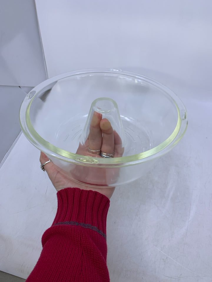 VTG CLEAR GLASS TUBE BUNDT CAKE PAN.