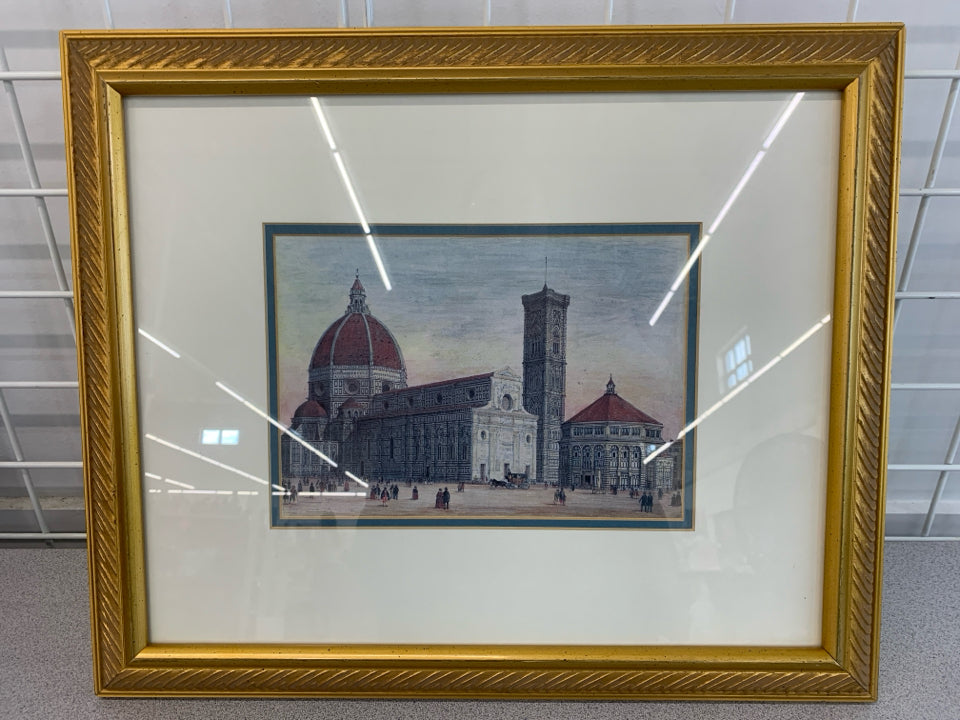 FLORENCE ITALY DRAWING IN GOLD FRAME WALL HANGING.