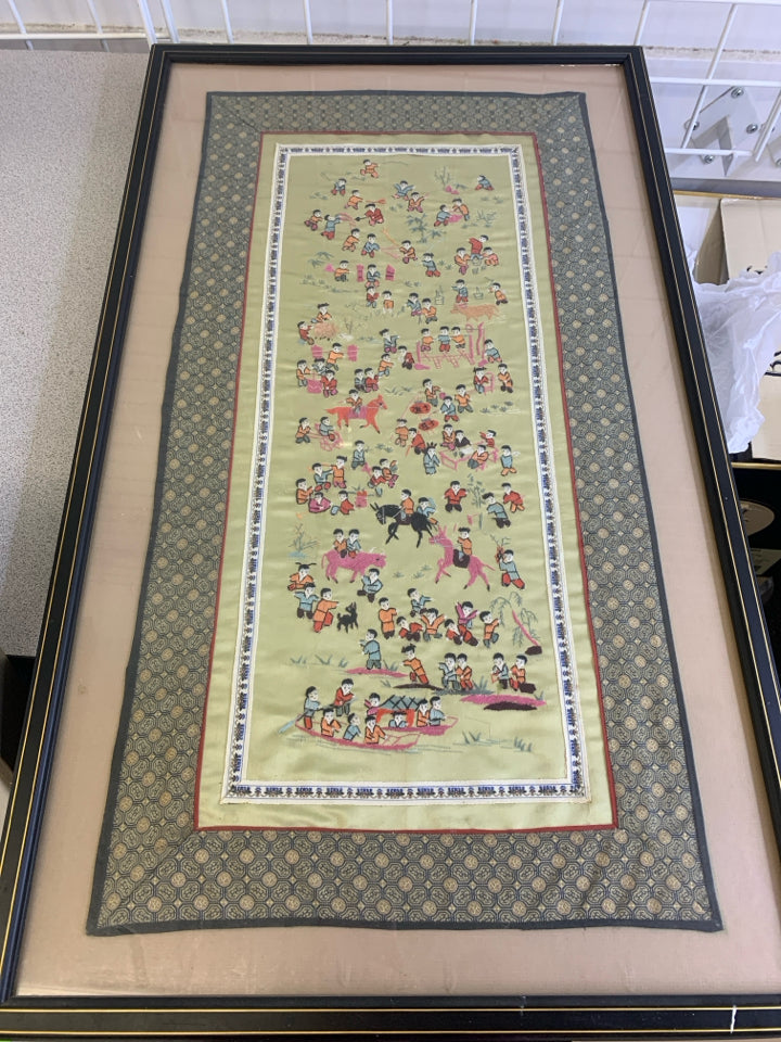 ASIAN STYLE EMBROIDERED CHILDREN WALL ART.