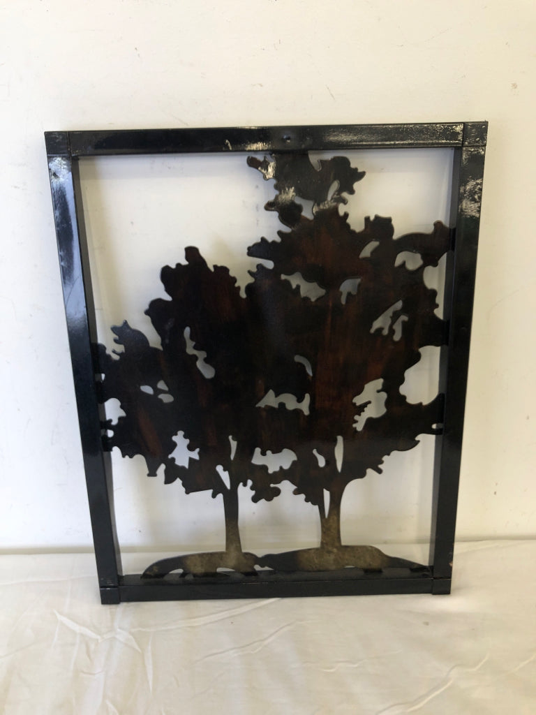 BROWN METAL 2 TREE WALL ART.