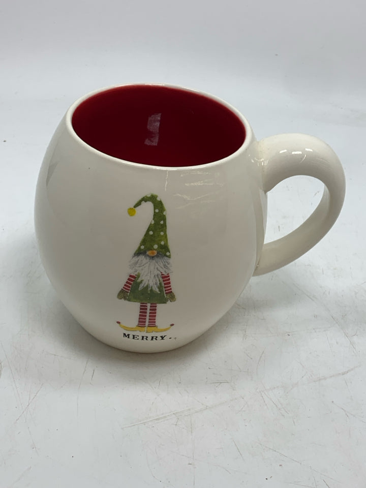 RAE DUNN GNOME MERRY RED INTERIOR MUG.