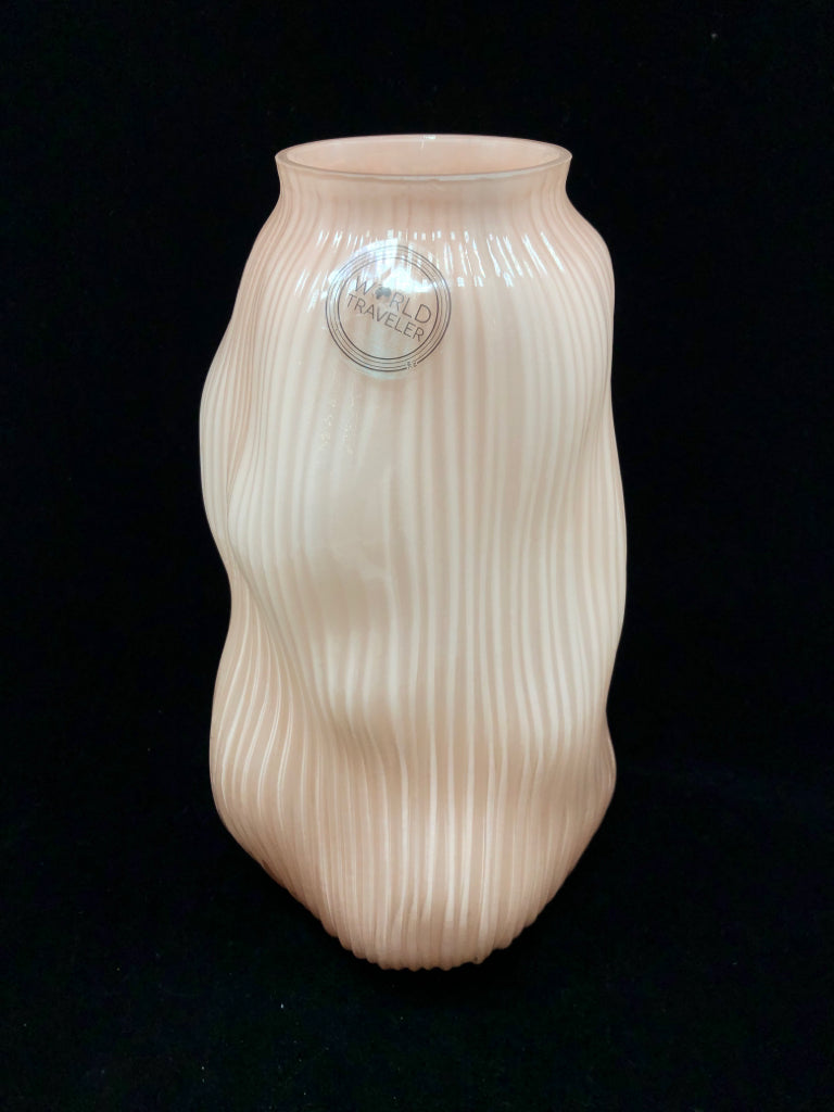 PINK GLASS RIPPLED VASE.
