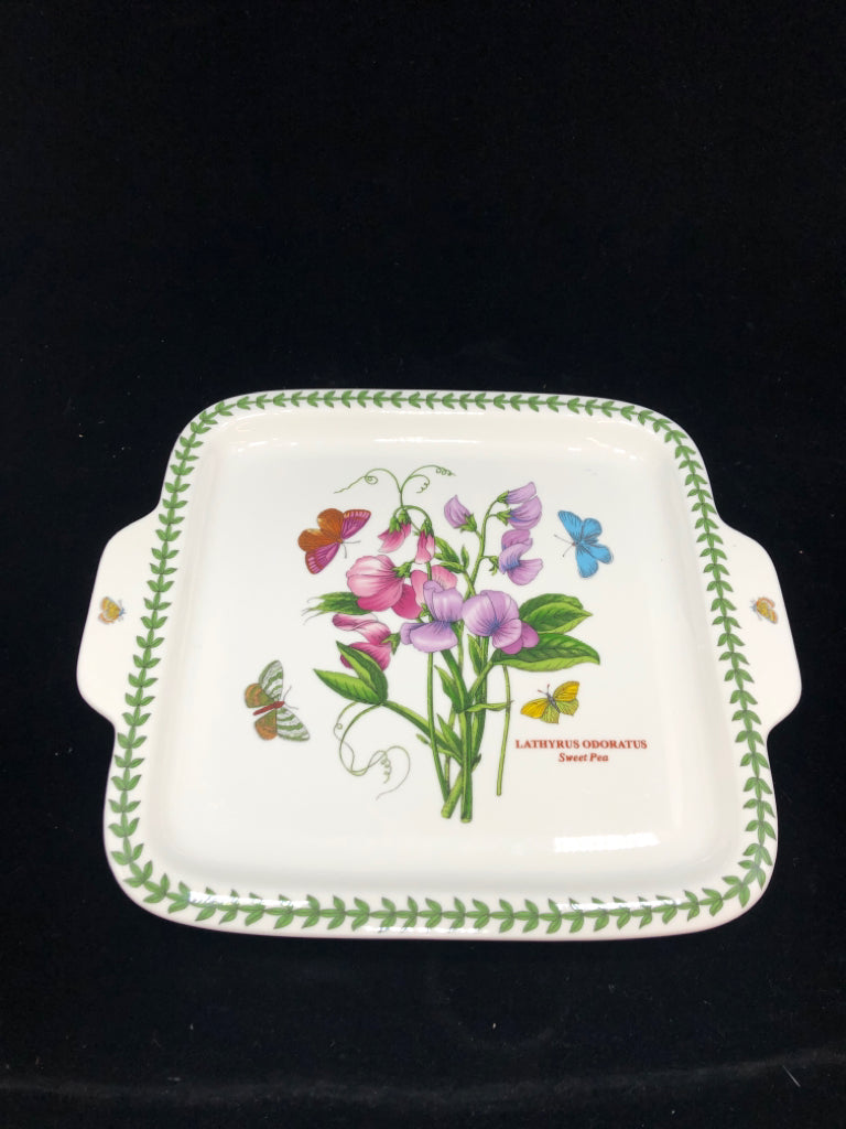 SQUARE SWEET PEA SERVING PLATTER W/HANDLES.