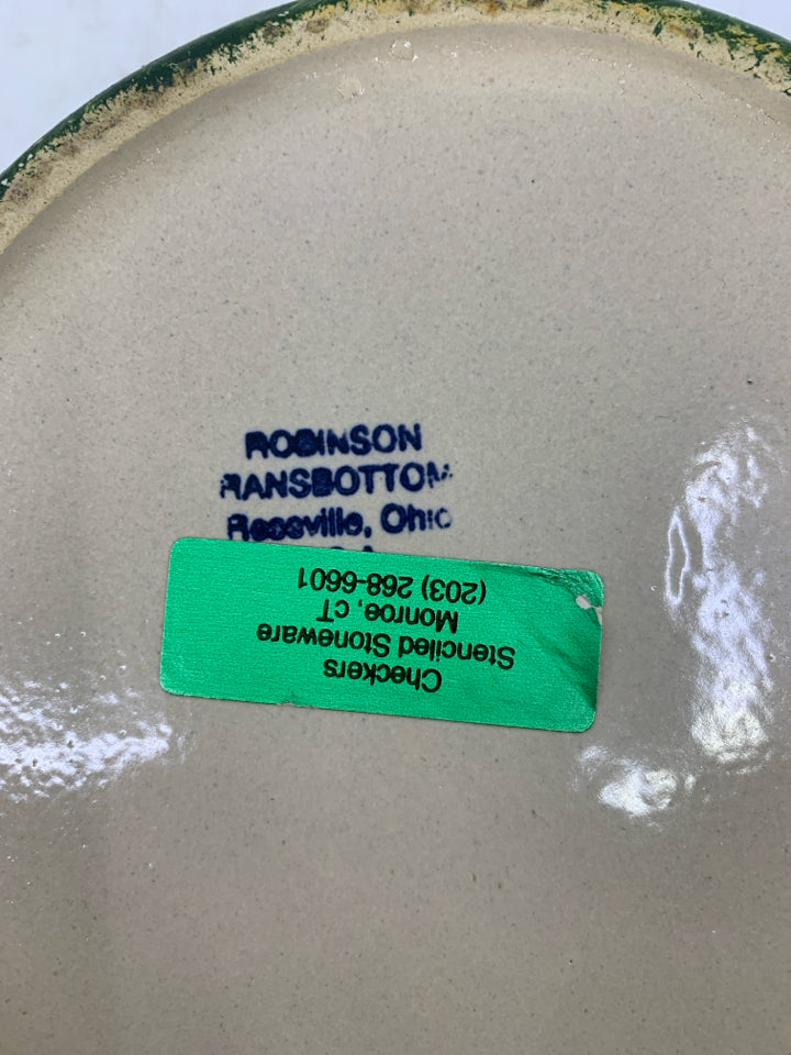 CROCK W/ PRIMITIVE STYLE HOUSES,TREES AND BARN.