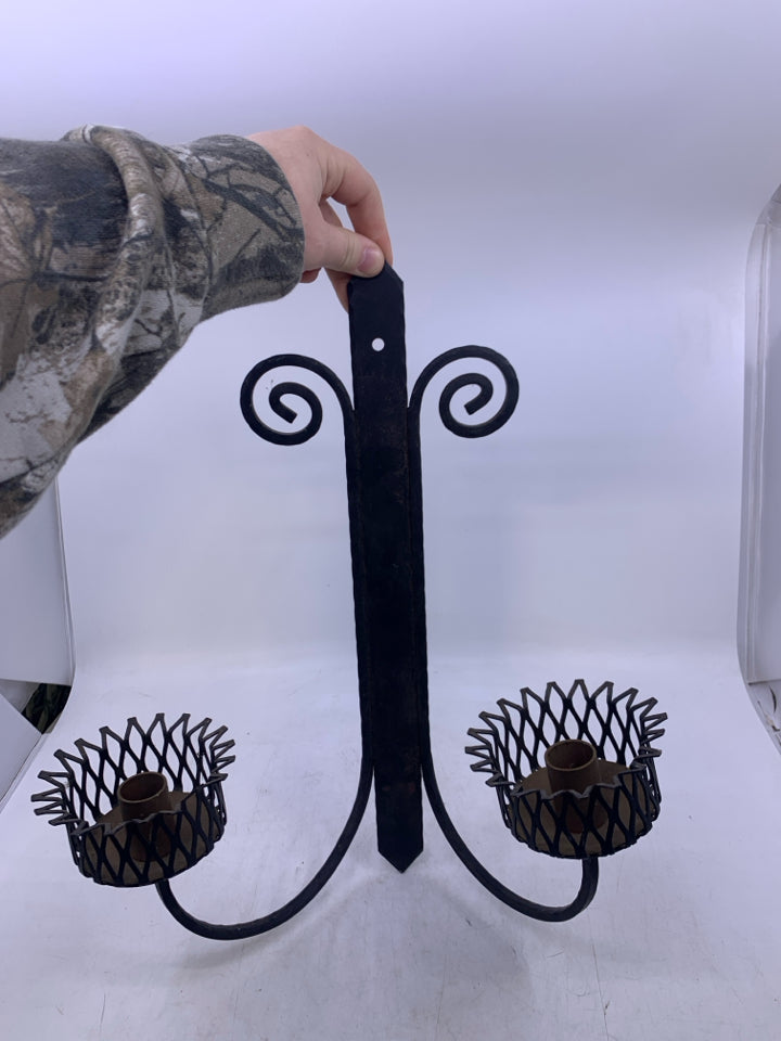 HEAVY METAL 2 SLOT TAPERED CANDLE HOLDER WALL HANGING RUSTIC.