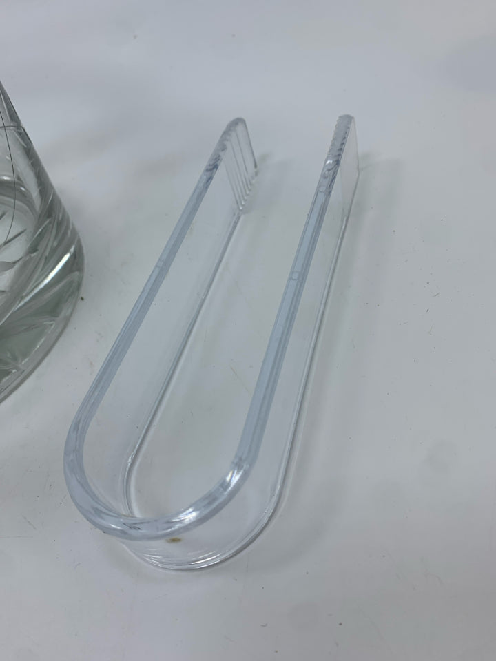 ETCHED GLASS ICE BUCKET W/TONGS- HERITAGE.