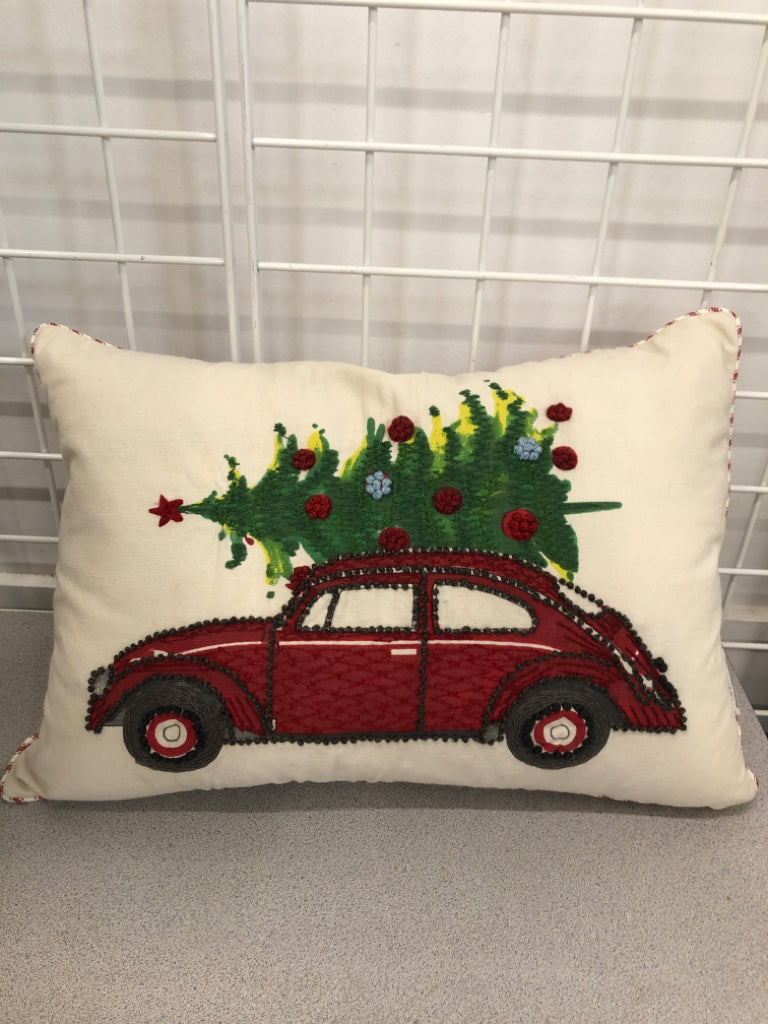 TEXTURED RED TRUCK PILLOW.