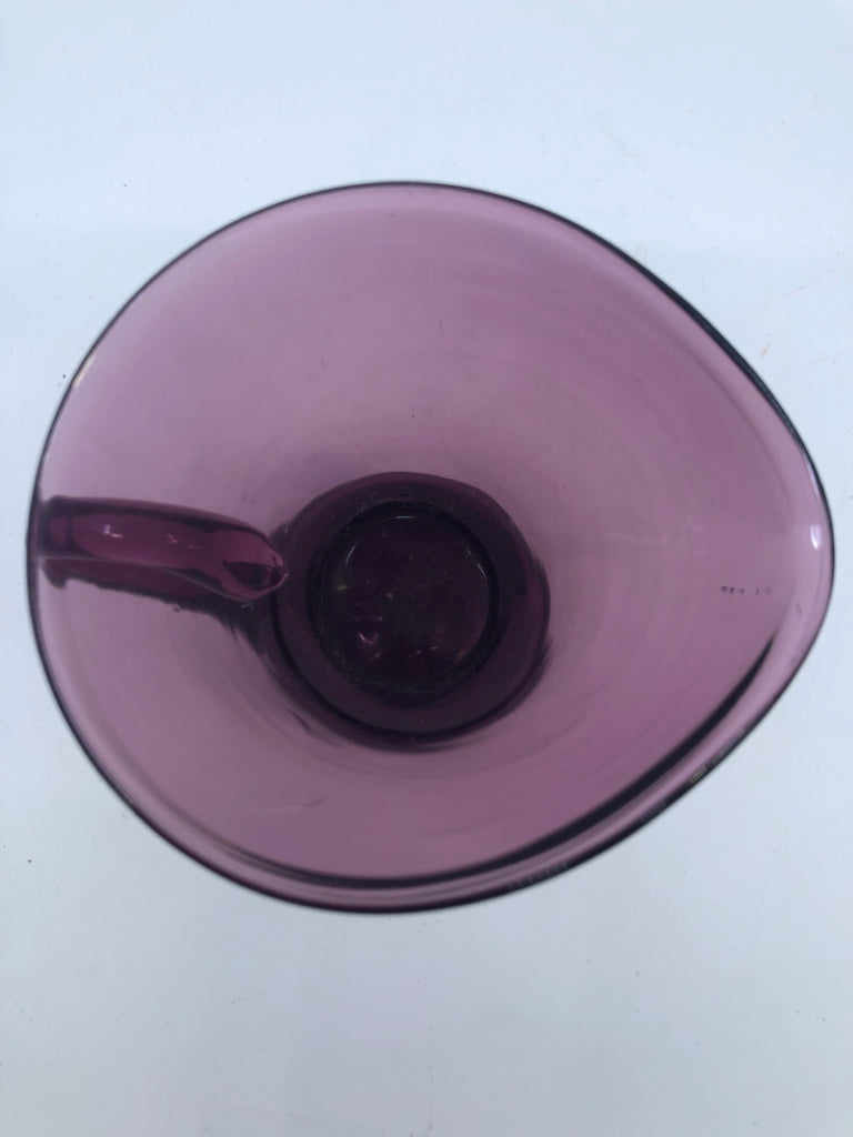 SMALL PURPLE GLASS WIDE TOP PITCHER.