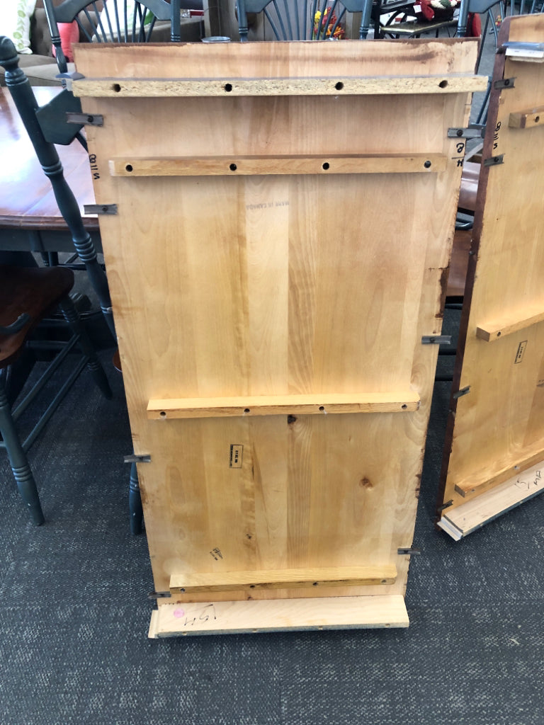 WOOD & SLATE BLUE TABLE W/8 CHAIRS & 2 LEAVES INSIDE.