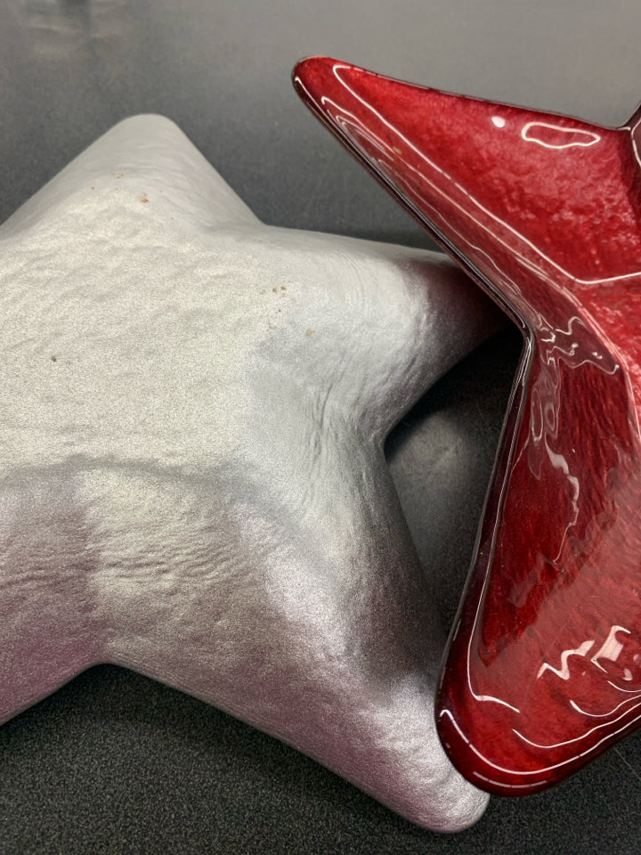 2 GLASS STAR SHAPED NESTING BOWLS SILVER/RED.