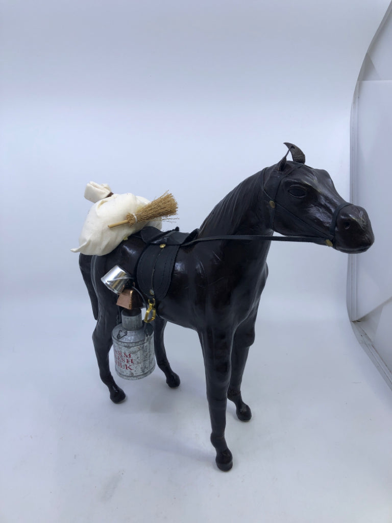 BYERS CHOICE HORSE W SACK AND PAILS.