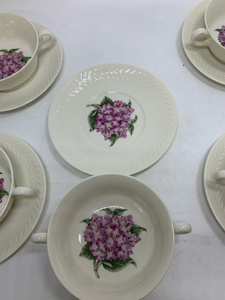 10 PC SVC 5 REGENTS PARK LILAC CREAM SOUP BOWLS W/ SAUCERS.