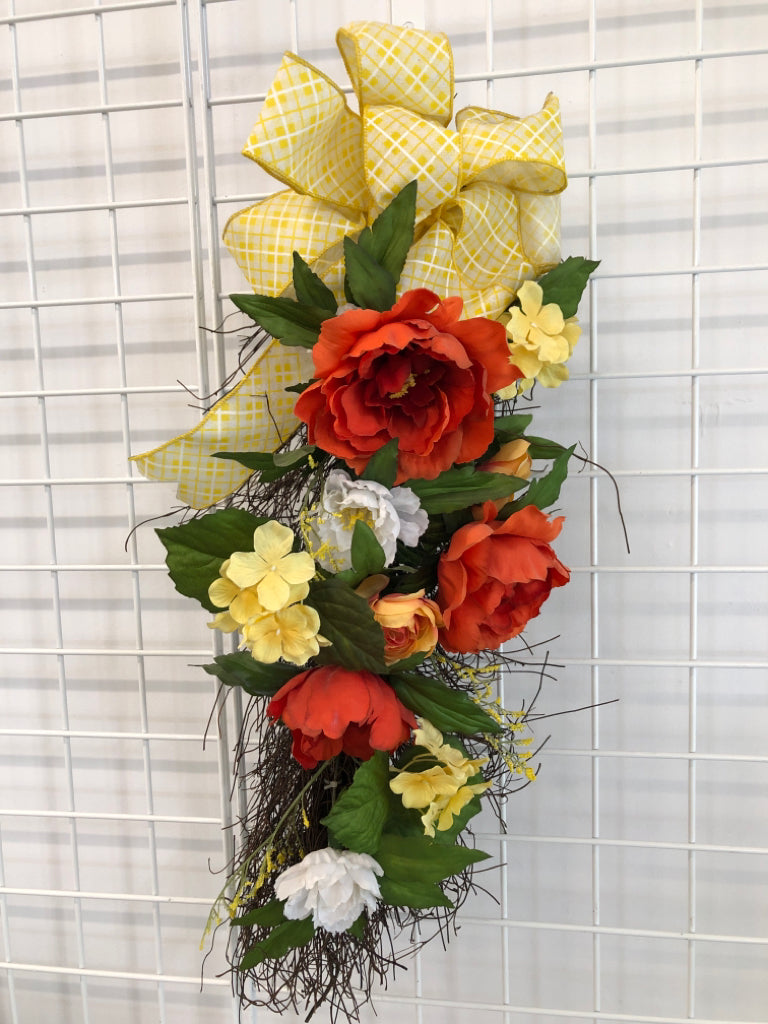 SPRING FLORAL TWIG SWAG W/YELLOW RIBBON.