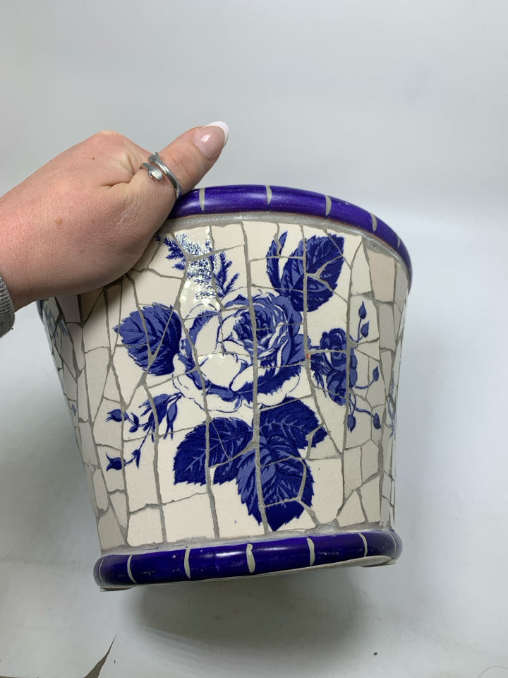 HEAVY MOSAIC BLUE FLORAL PLATTER.