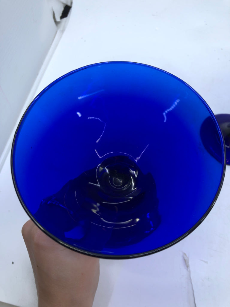 4 COBALT BLUE MARTINI GLASSES.
