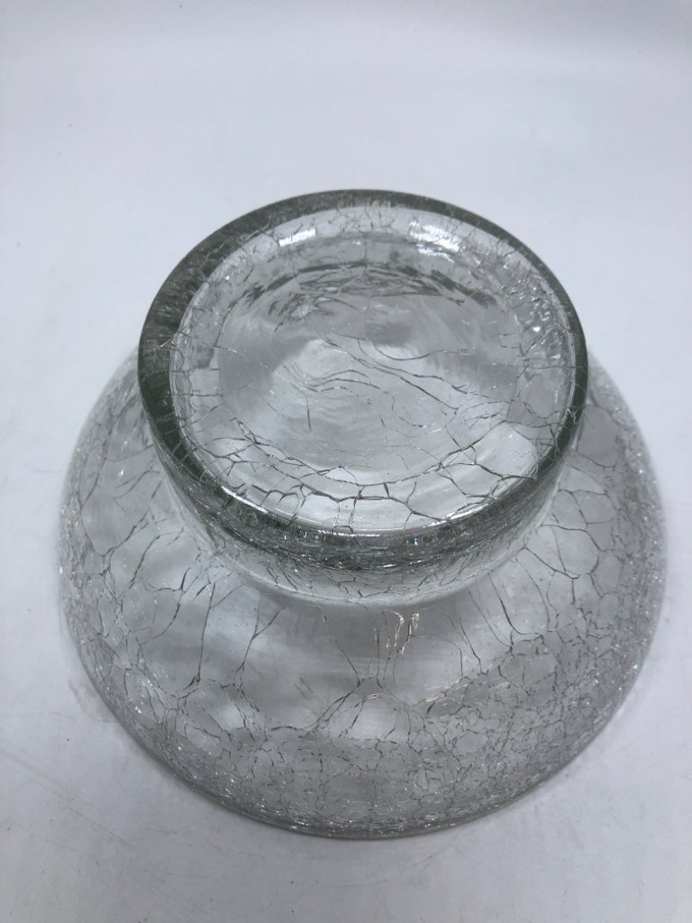 CLEAR CRACKLE GLASS CANDY DISH.