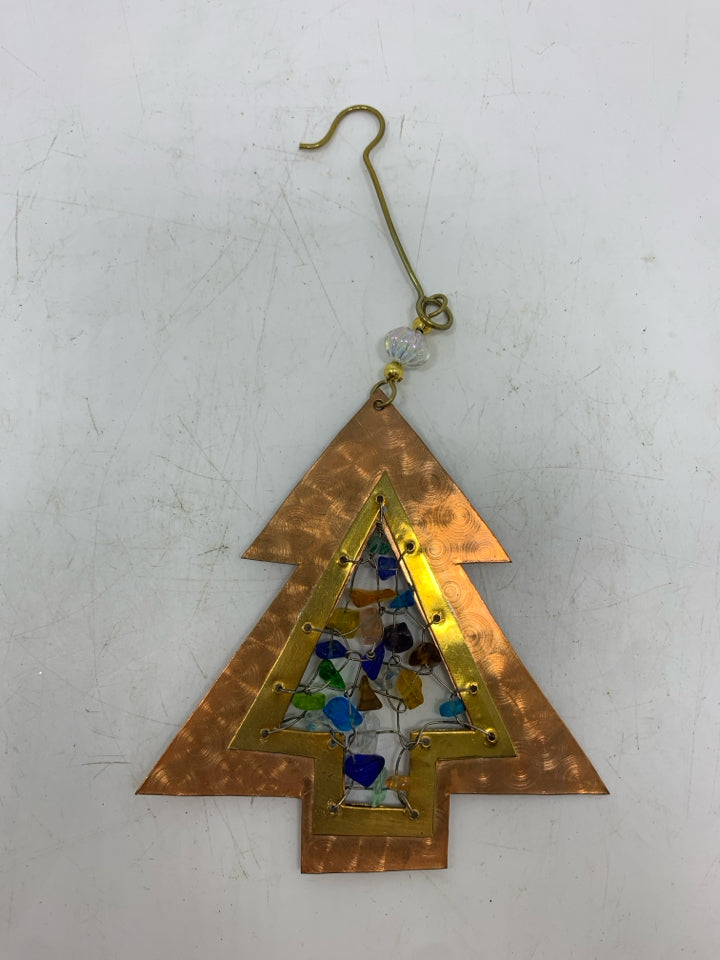 BEADED METAL TREE ORNAMENT.