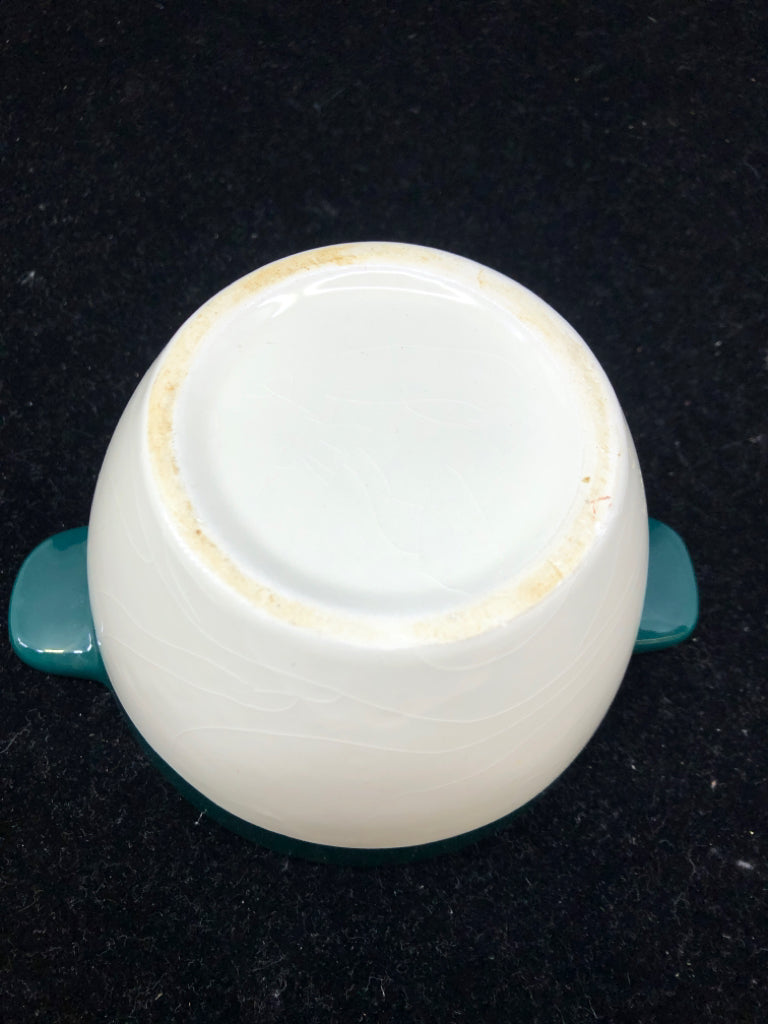 SMALL TEAL/CREAM CROCK.
