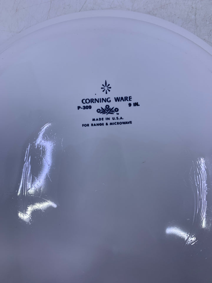 WHITE BLUE CORNFLOWER PIE PLATE.