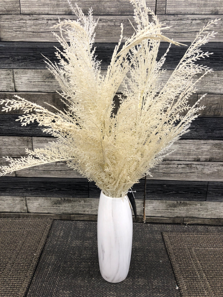 GLITTER WHITE GRASS STEMS IN MARBLE VASE RACHEL ZOE.