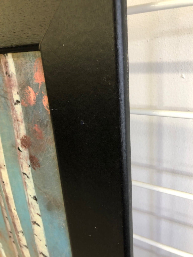 BIRCH TREE PAINTING IN BLACK FRAME.