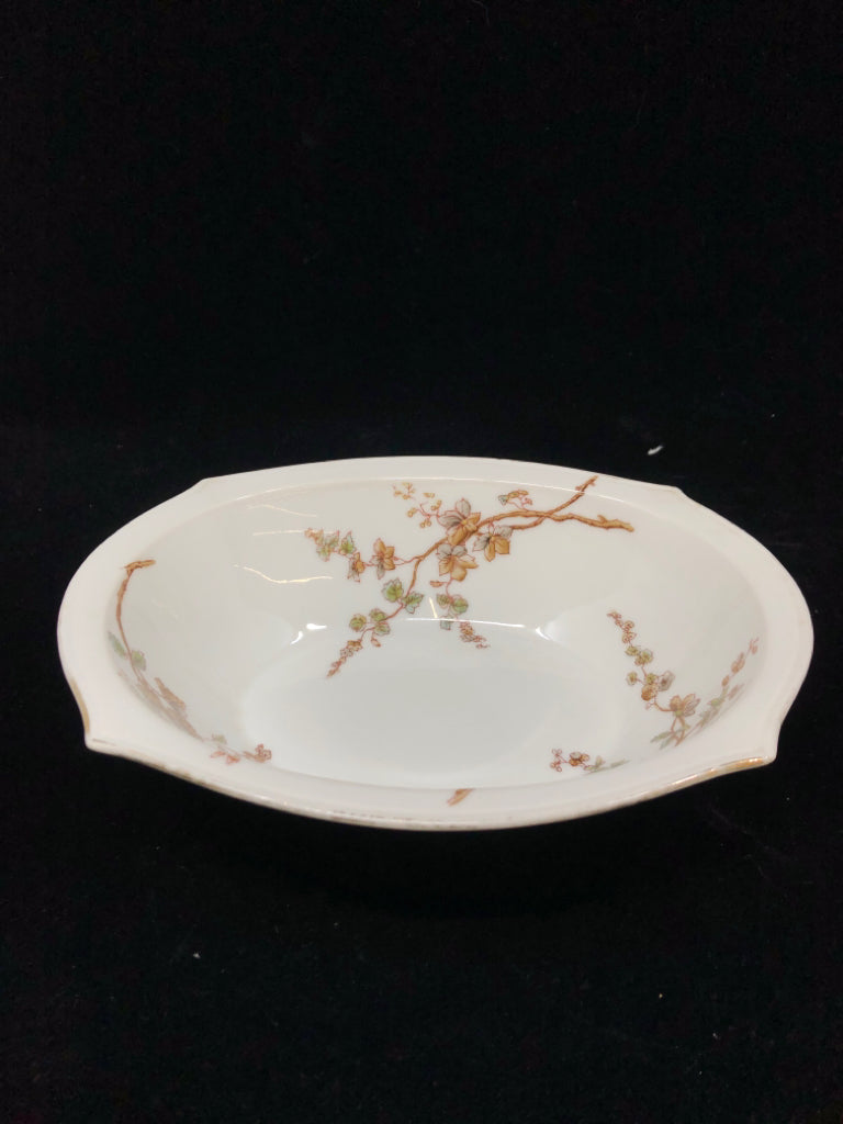 VTG LIMOGES OVAL SERVING BOWL T&V MARGUERITE BROWN BLOSSOM.