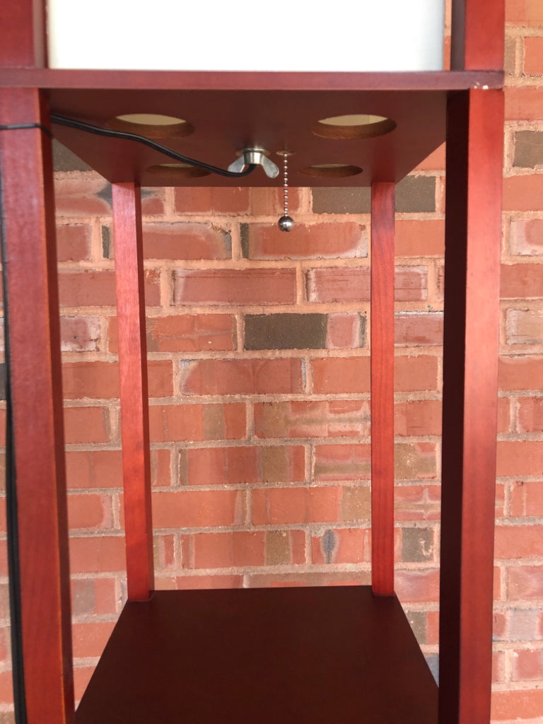 FABRIC SHADE SHELF FLOOR LAMP.
