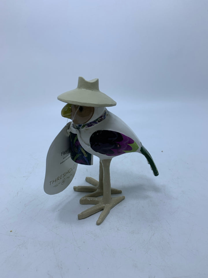 PAINTED ALUMINUM BIRD W/ HAT.