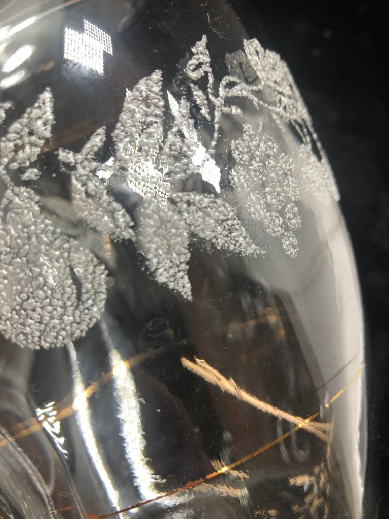 VTG GLASS PITCHER W/TEXTURED FRUIT DETAIL.