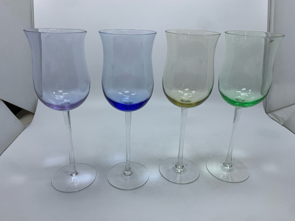 4 MULTICOLORED WINE GLASSES.
