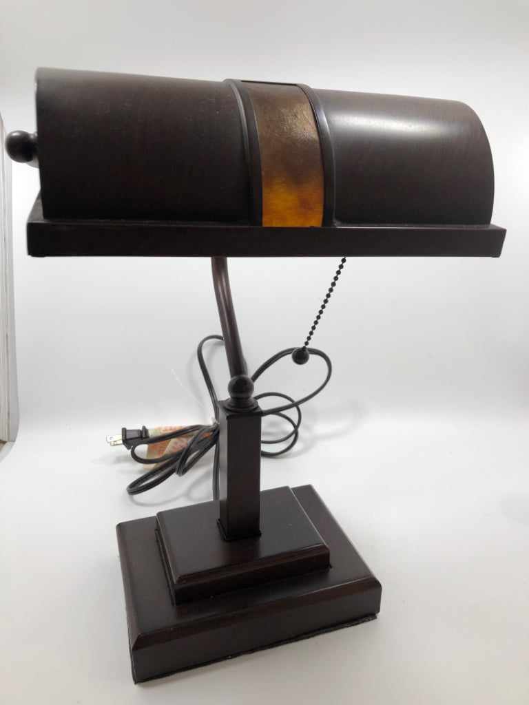 RUSTIC BROWN BANKERS DESK LAMP.