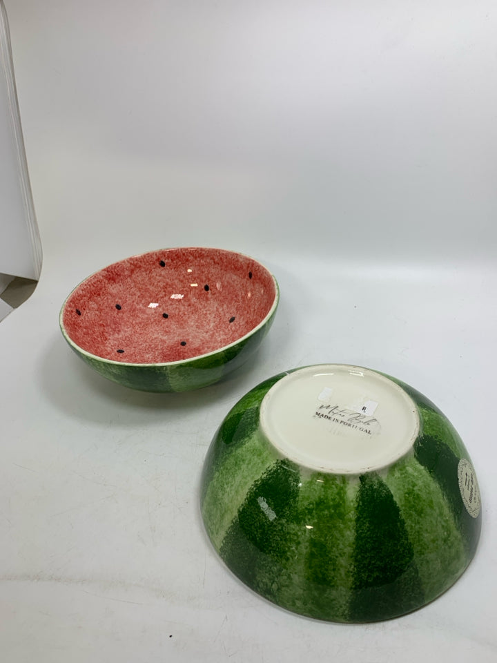 2 CERAMIC WATERMELON SERVING BOWLS.