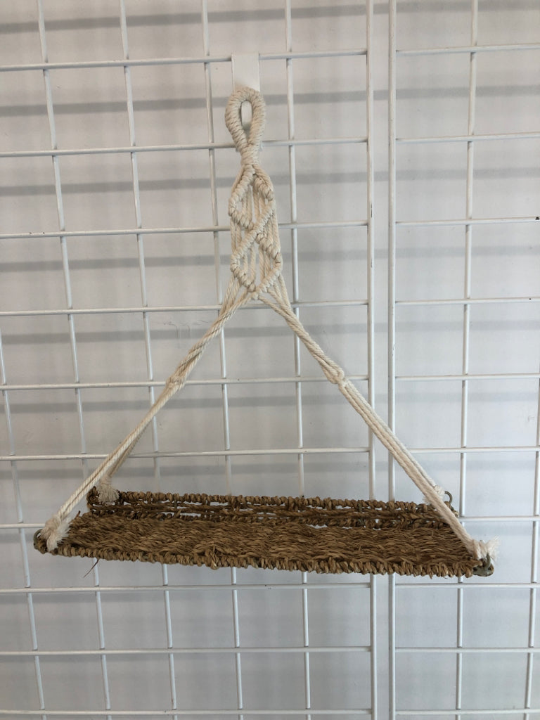 MACRAME HANGING SHELF W WOVEN BOTTOM.