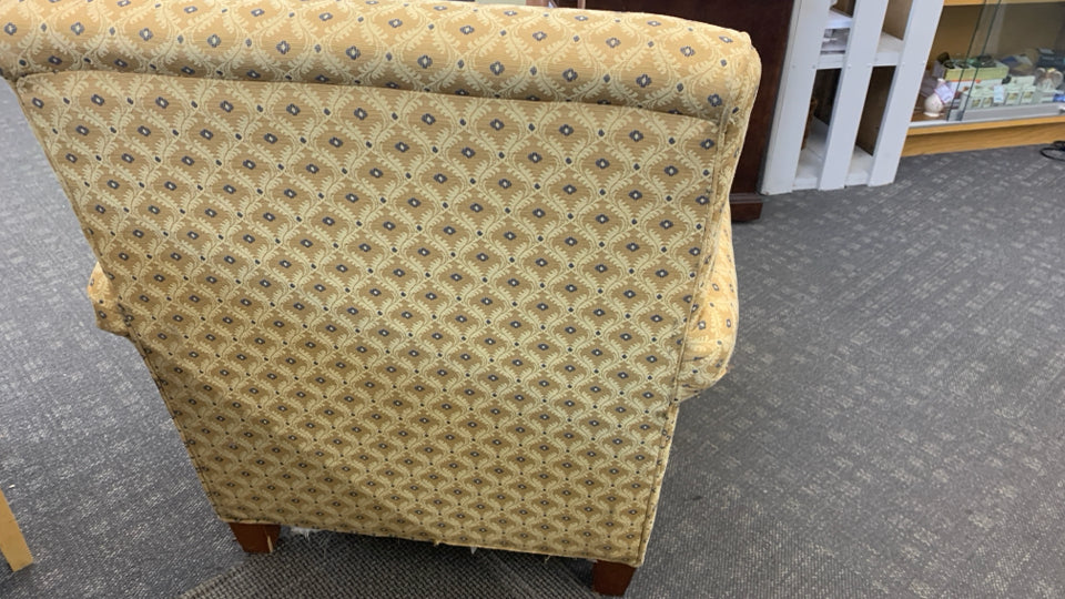 GOLD WITH BLUE ACCENTS ARM CHAIR.
