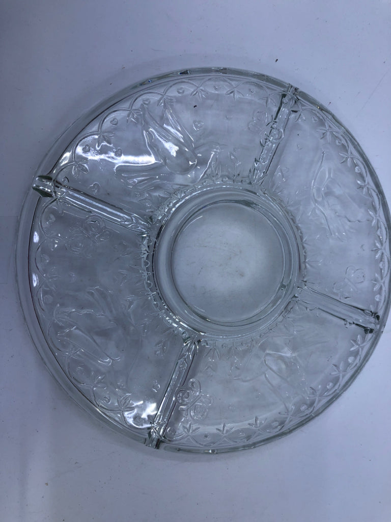DIVIDED CLEAR DOVE PATTERN PLATTER.