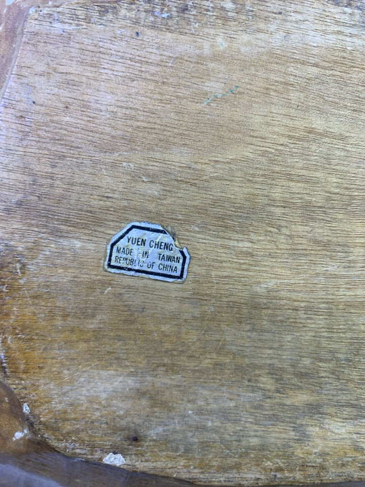 ABSTRACT WOOD BOWL W HANDLE.