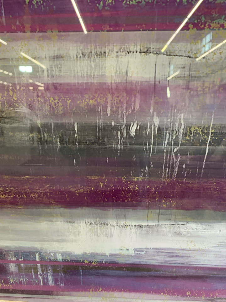 PURPLE ABSTRACT PAINTING IN WHITE FRAME.