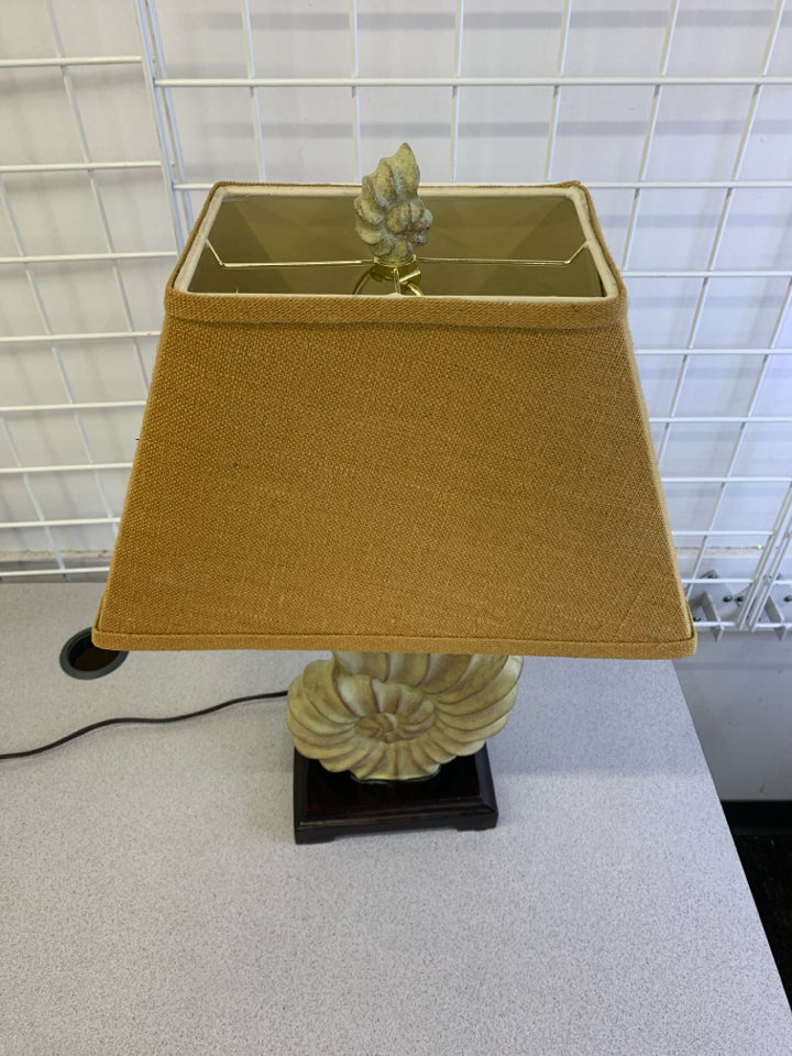 CERAMIC SHELL LAMP LIGHT BROWN TEXTURED SHADE.