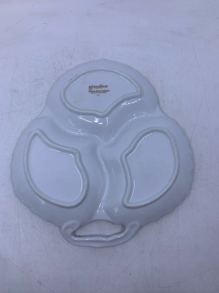 WHITE DIVIDED PLATTER W/ SUNFLOWERS.