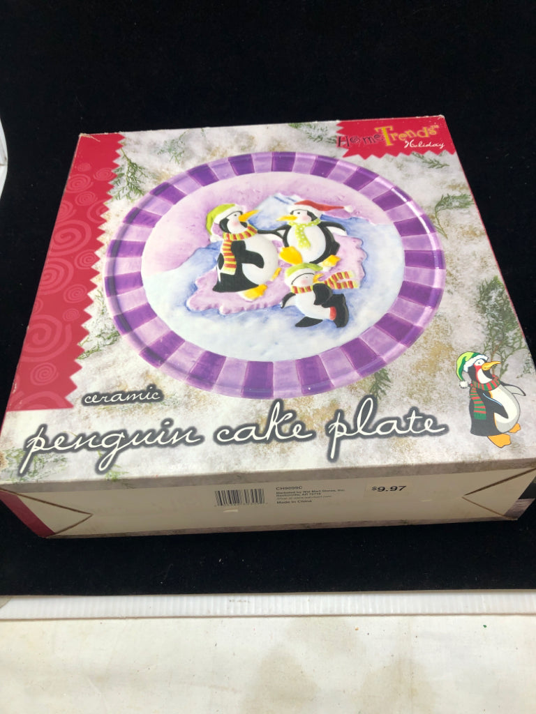NIB PENGUIN CAKE PLATE.
