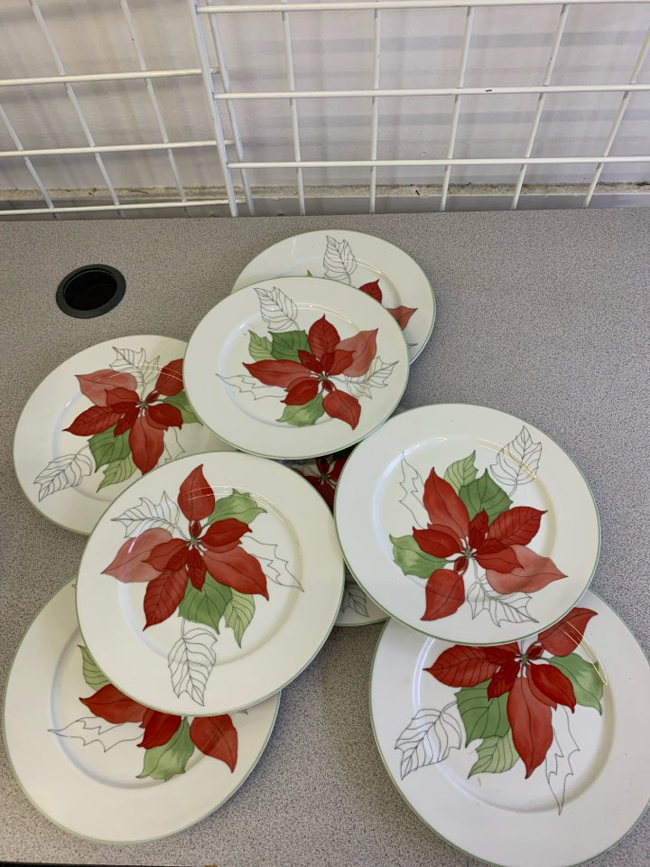 8 POINSETTIA DESSERT/ LUNCH PLATES-BLOCK SPAL.