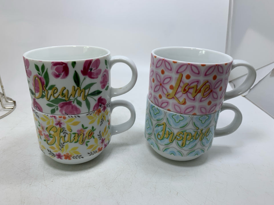 4 STACKING FLORAL W/ WORDS IN STAND.
