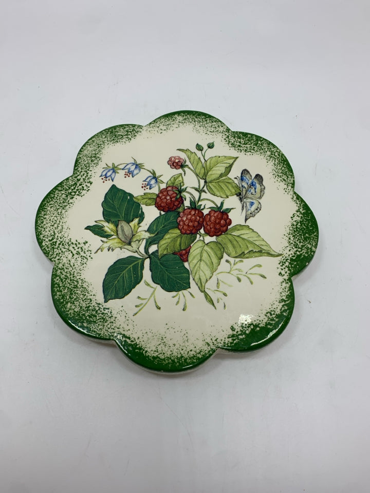 RAISED BUTTERFLY W/BERRIES CERAMIC TRIVET.