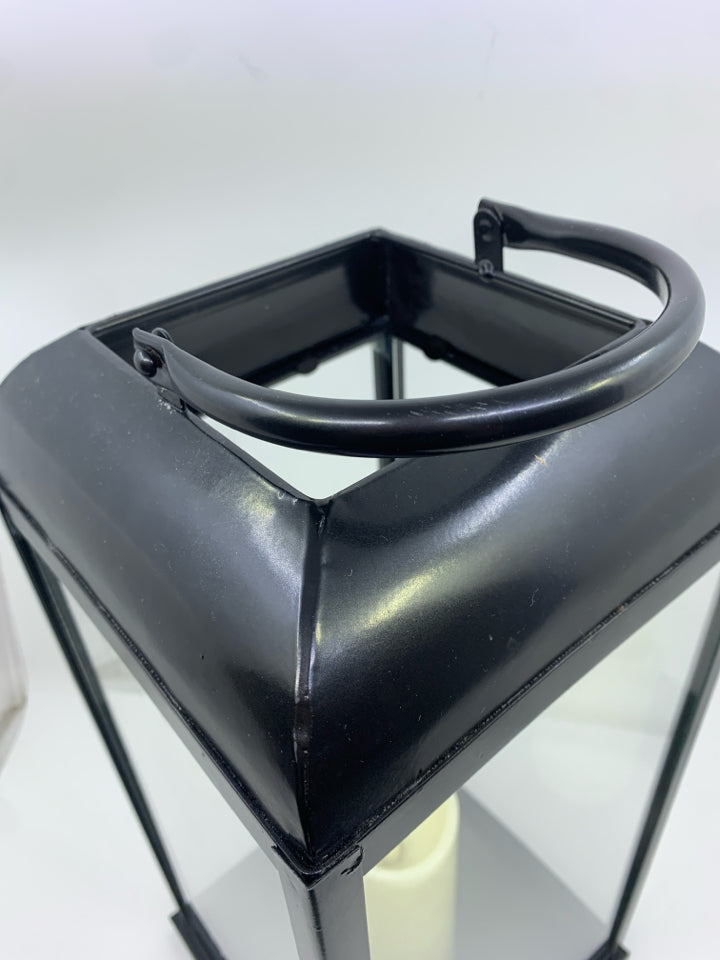 BLACK METAL LARGE SQUARE BATTERY LANTERN.