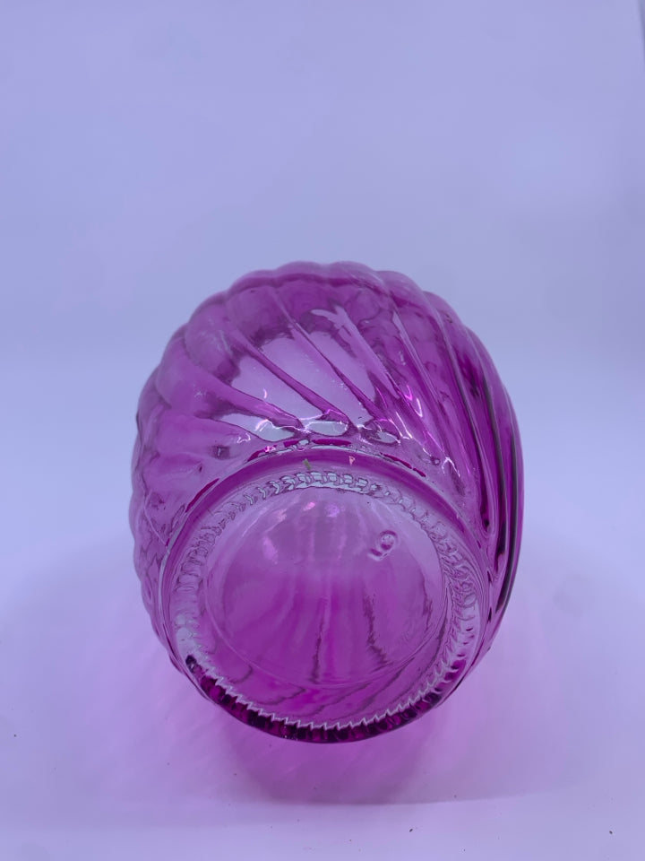 PURPLE GLASS, RIBBED VASE.