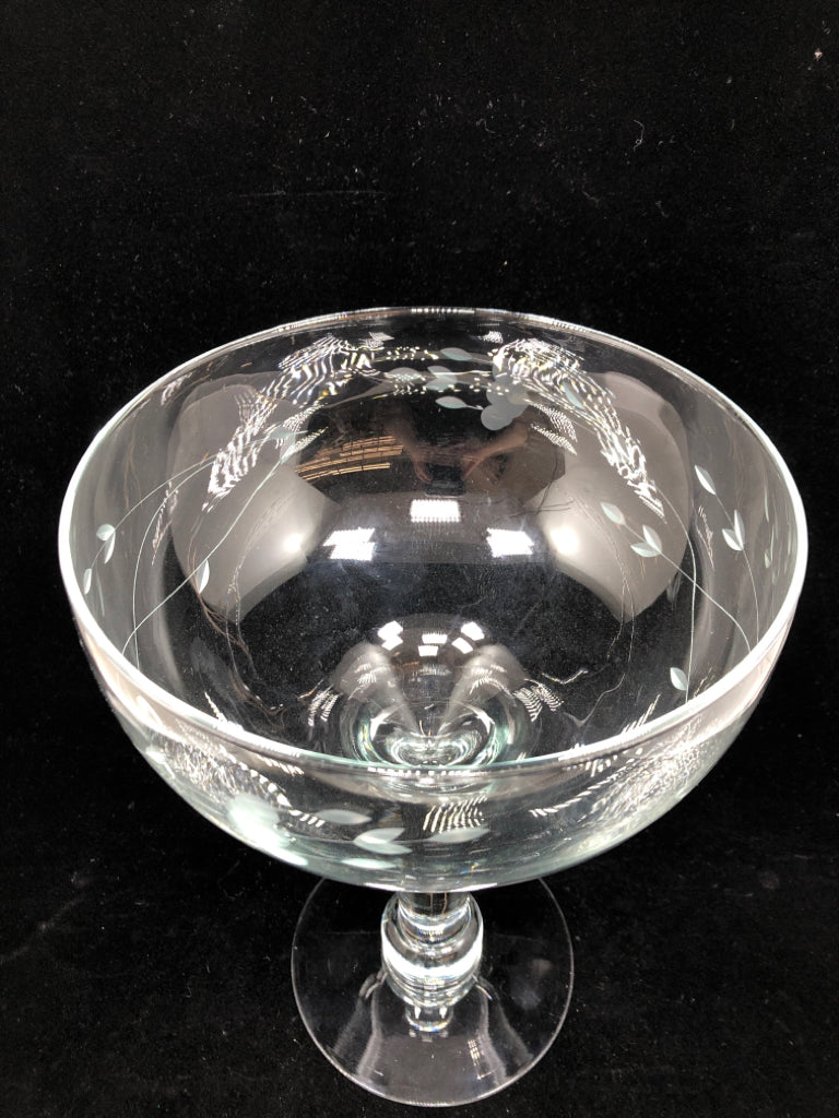 LARGE ETCHED FLORAL MARTINI GLASS.