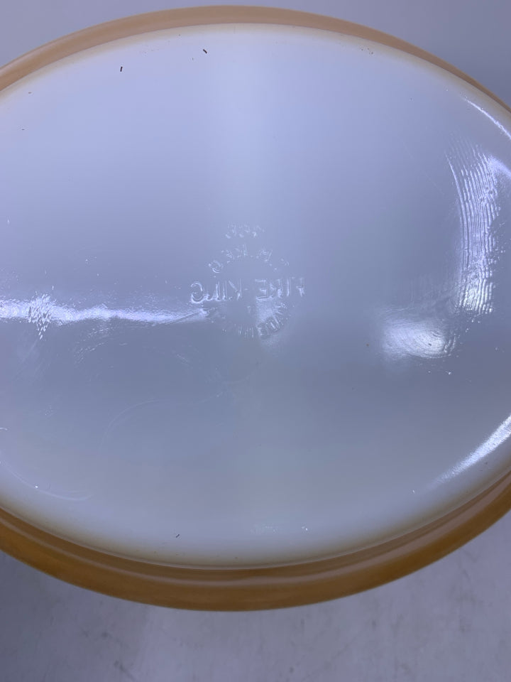 VTG OVAL IRIDESCENT ORANGE DIVIDED BAKING DISH.