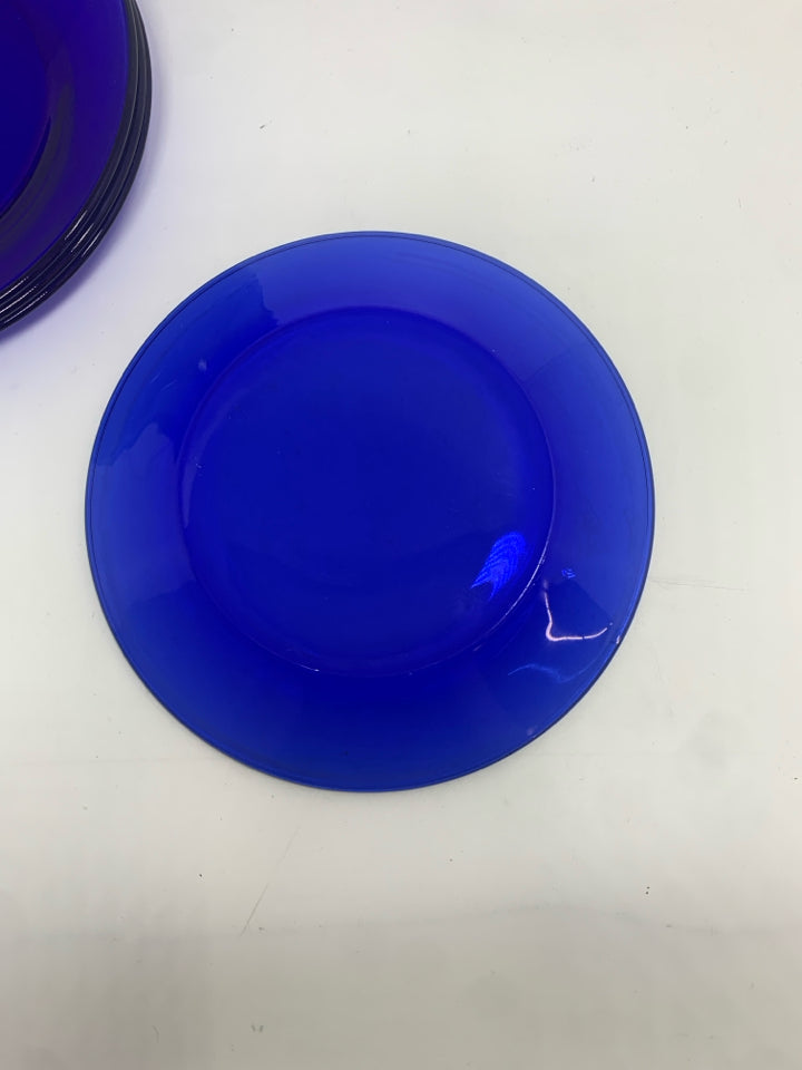 4 COBALT BLUE LUNCH PLATES.