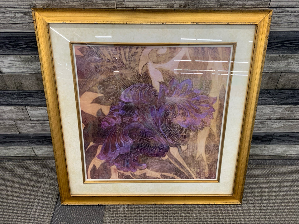 PURPLE "AUTUMN POEM" GOLD FRAMED PAINTING.